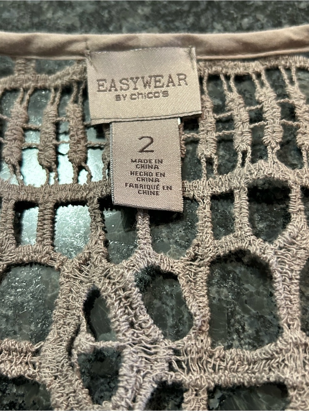 EASYWEAR by Chico’s Open Knit Crochet Cardigan Top Taupe Brown Mesh - Picture 3 of 3